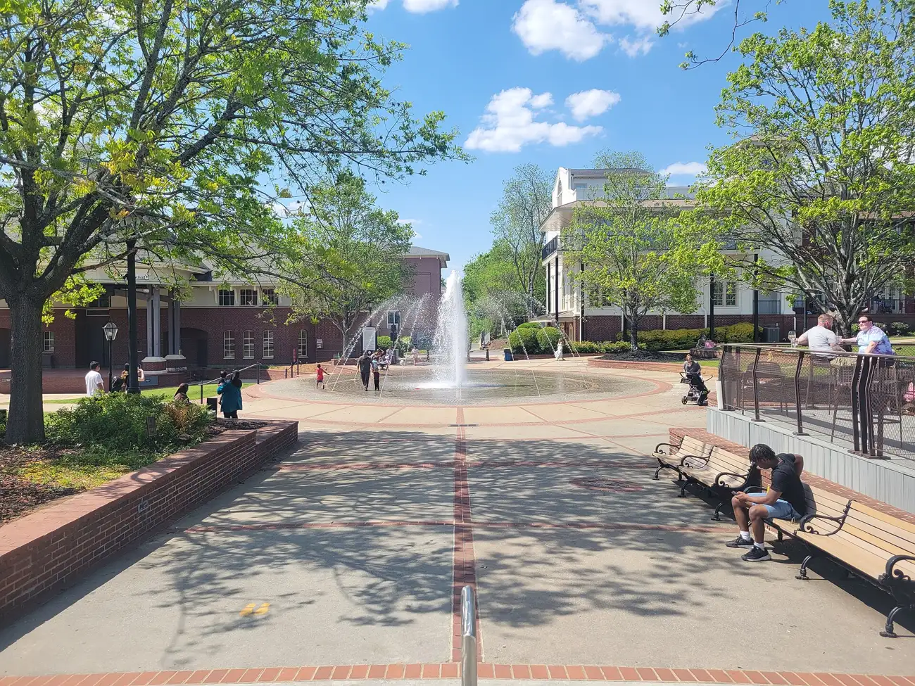 The fountain on the Town Green in downtown Duluth, the heart of Howl on the Green