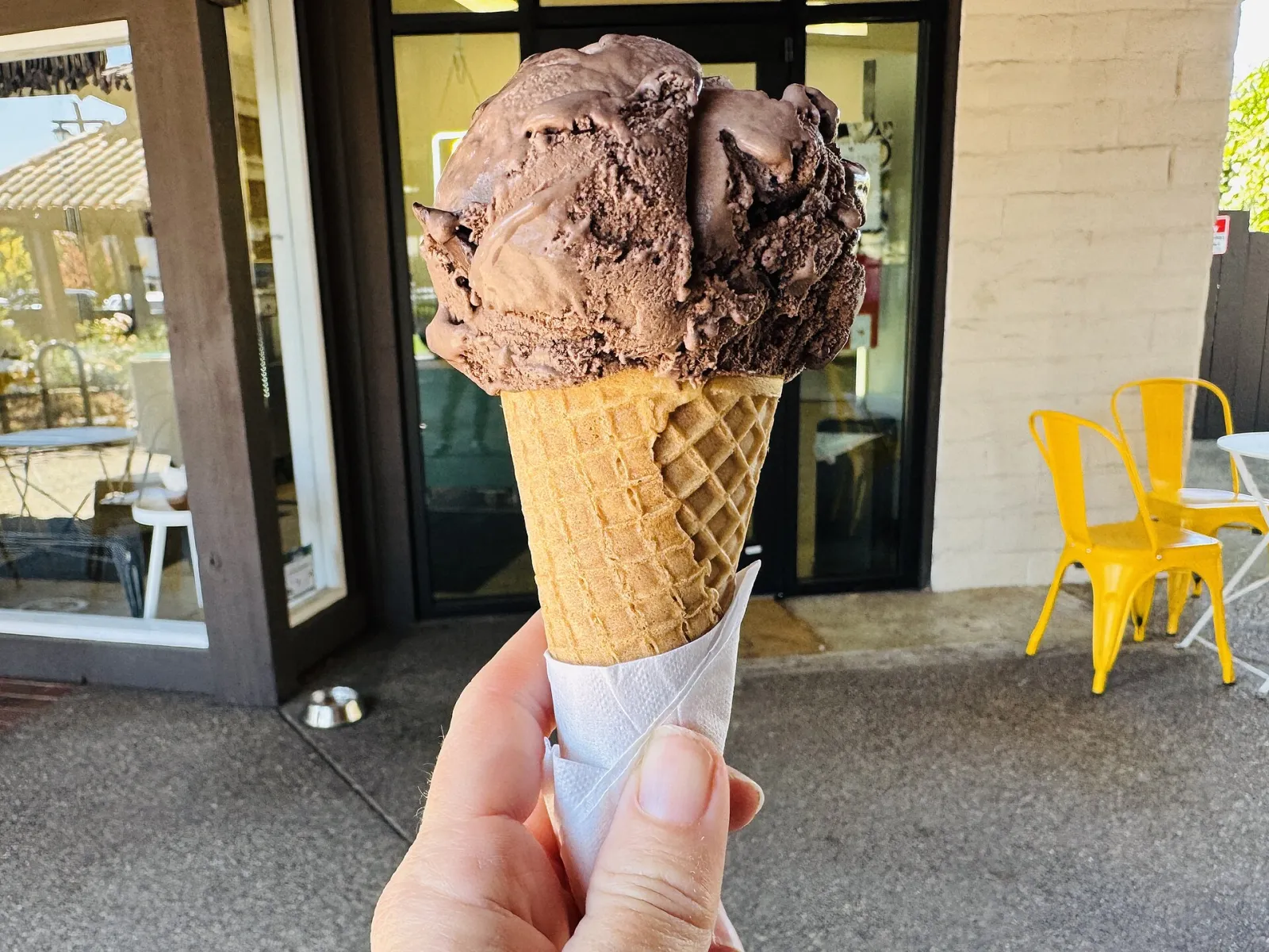 A chocolate chip ice cream cone. The photo was not taken in Duluth.