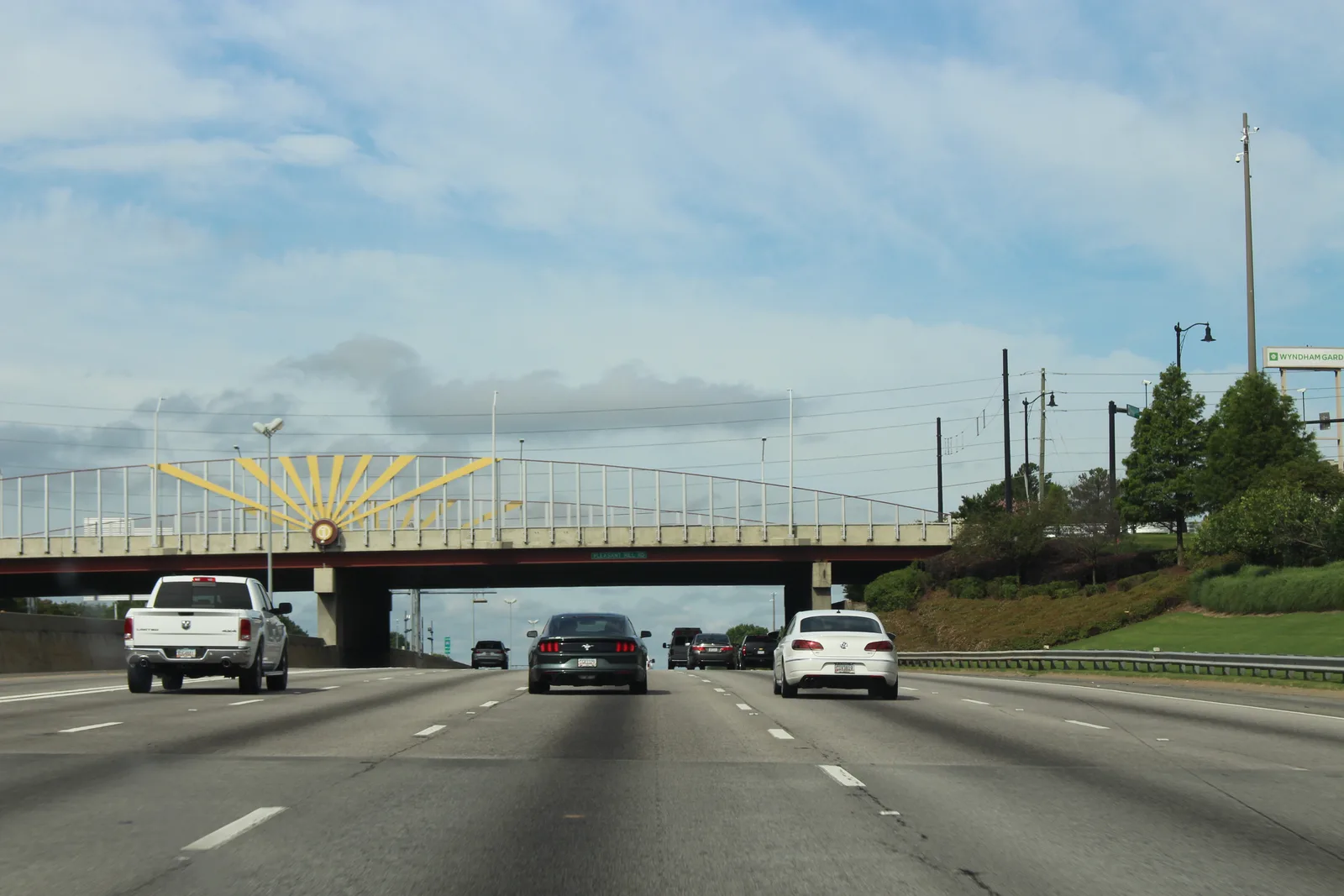 Interstate 85 southbound at the Pleasant Hill Road overpass in Gwinnett County, about a mile from the school
