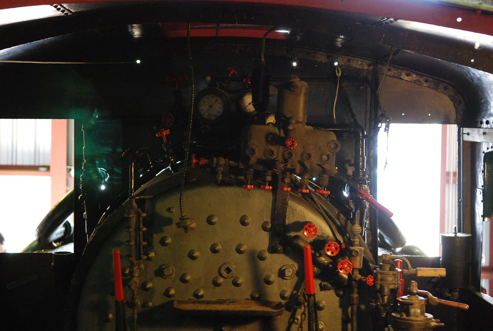 Inside the cab of a steam locomotive at the Southeastern Railway Museum in Duluth
