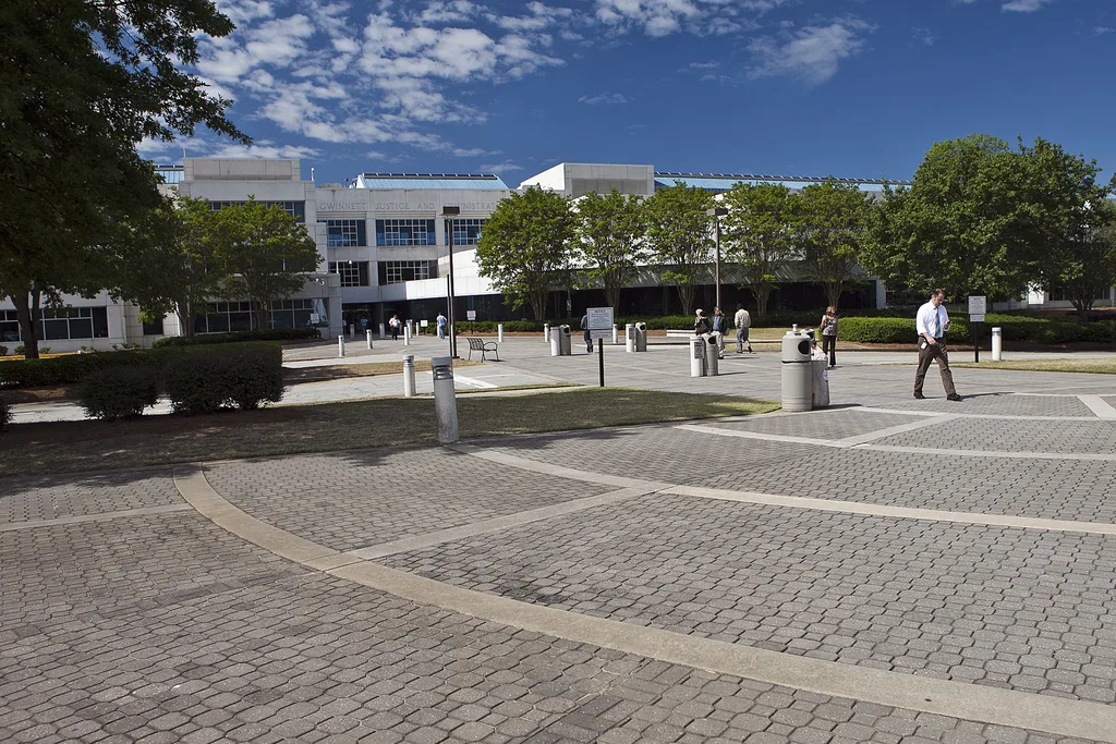 The plaza at the Gwinnett Justice and Administration Center in Lawrenceville, where the county holds its Veterans Day ceremony