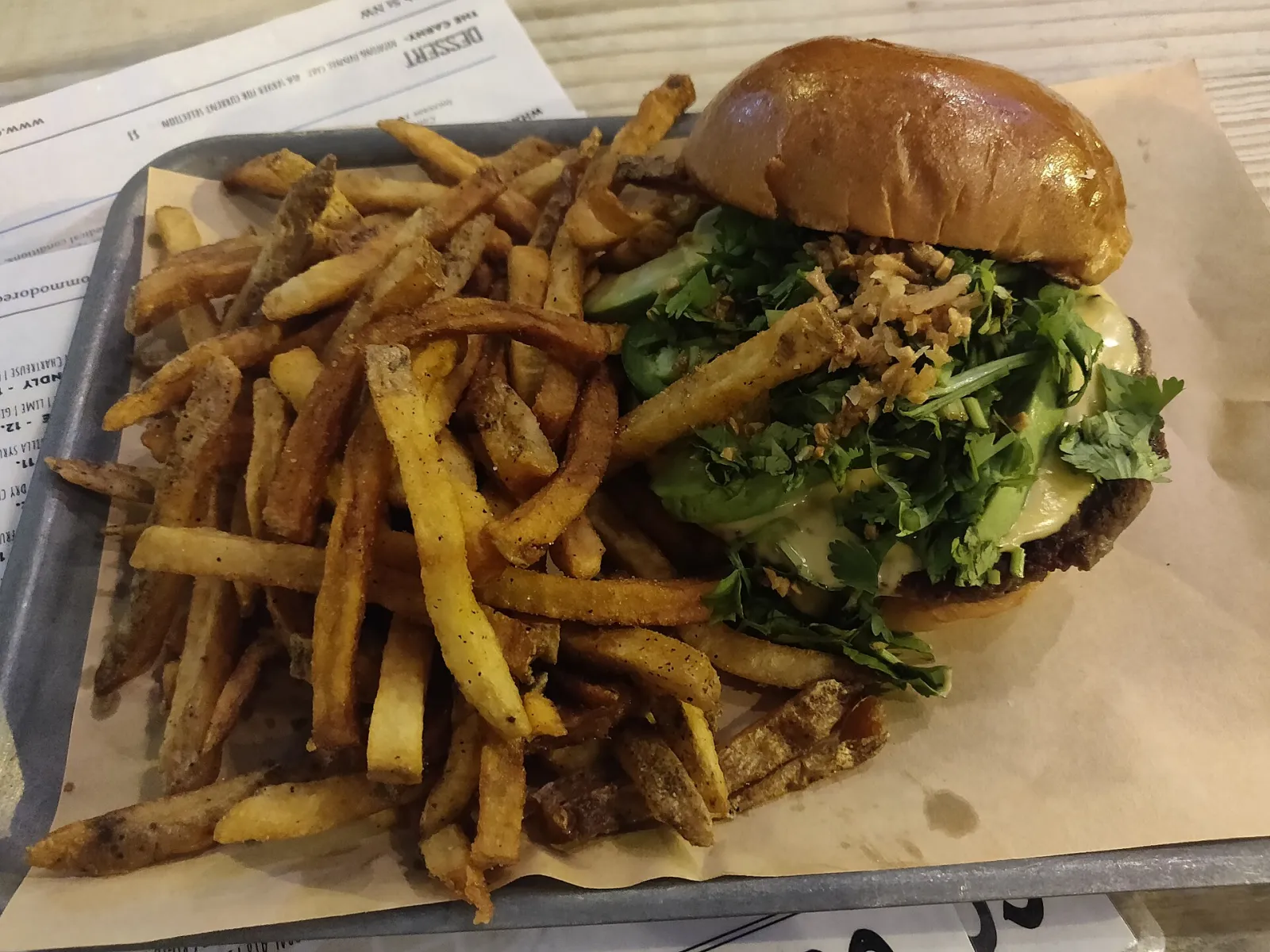 A cheeseburger and fries. The photo was not taken at a Duluth restaurant.
